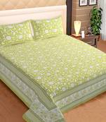 Light Green Flower Print Cotton King Size Bedsheet with 2 Pillow Cover