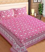 Pink Flower Print Cotton King Size Bedsheet with 2 Pillow Cover