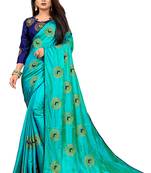 Light blue embroidered silk saree with blouse
