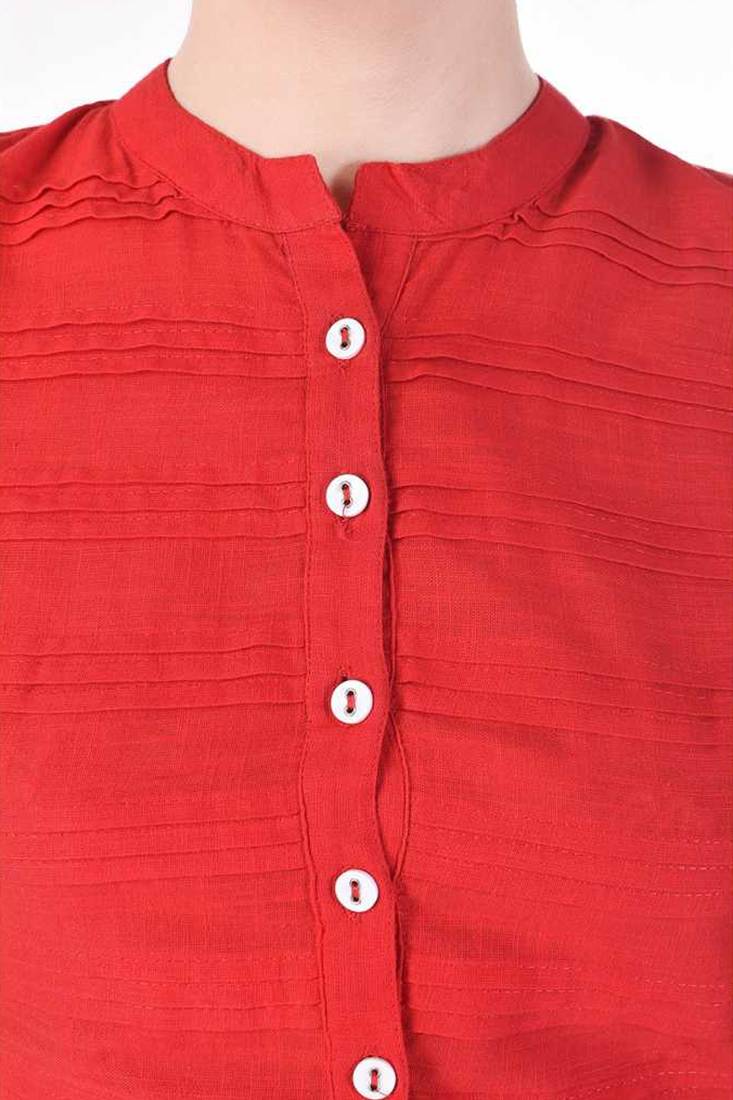 Women's  Red Cotton Slub Solid Straight Kurta