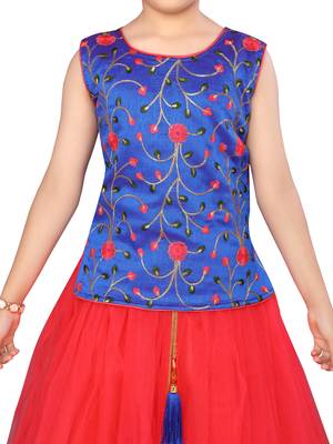 Red woven silk stitched lehenga 4