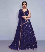 Navy-blue embroidered Art Silk semi stitched lehenga