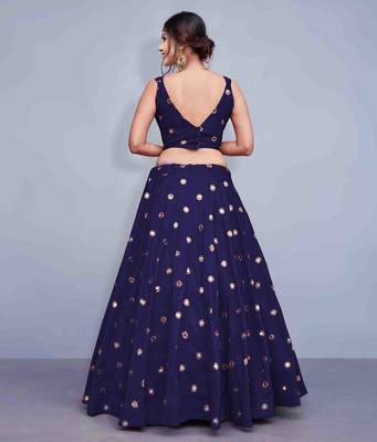 Navy-blue embroidered Art Silk semi stitched lehenga 3