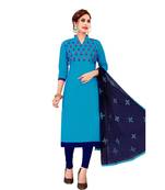 Sky-blue embroidered cotton salwar