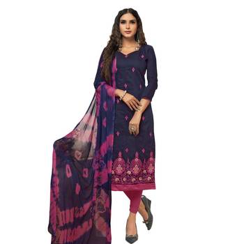 Dark-blue embroidered cotton silk salwar 1