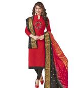 Red embroidered cotton salwar