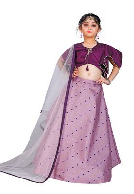 Kids Purple Blouse And Lavender Lehenga Choli For Girls  1