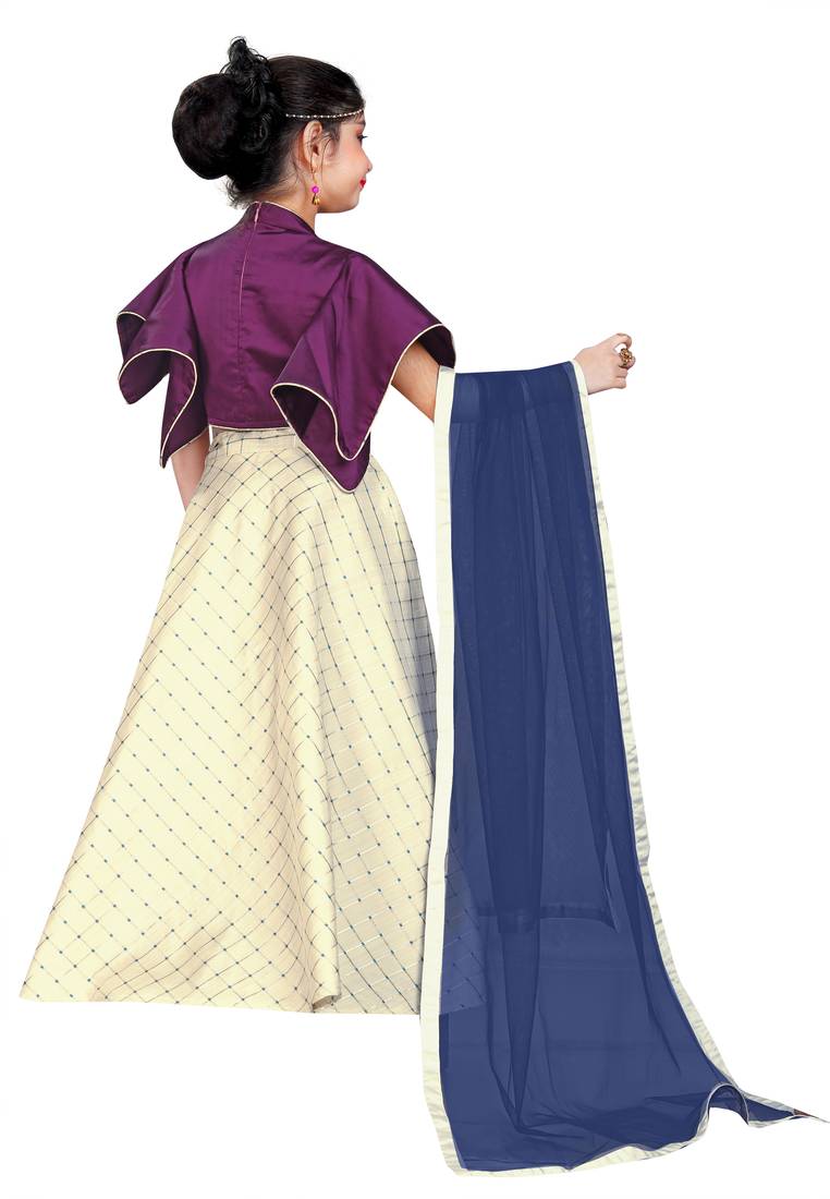Kids Purple Blouse And White Lehenga Choli For Girls 