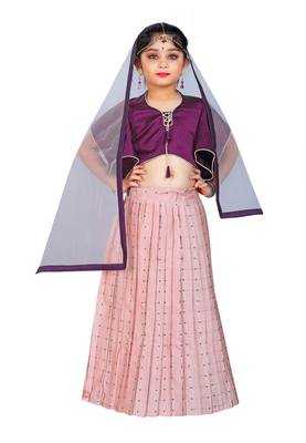 Kids Purple Blouse And Pink Lehenga Choli For Girls  1
