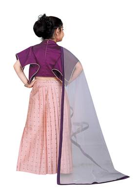 Kids Purple Blouse And Pink Lehenga Choli For Girls  2