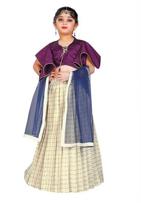 Kids Purple Blouse And White Lehenga Choli For Girls  1