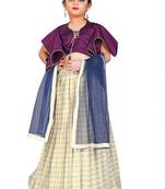 Kids Purple Blouse And White Lehenga Choli For Girls 