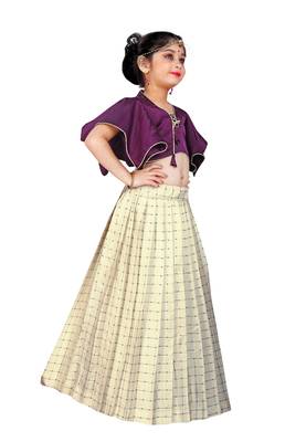 Kids Purple Blouse And White Lehenga Choli For Girls  2