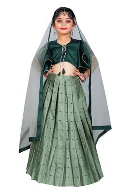 Kids Green Blouse And Pista Lehenga Choli For Girls  1