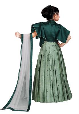 Kids Green Blouse And Pista Lehenga Choli For Girls  2