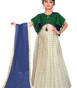 Kids Green Blouse And White Lehenga Choli For Girls 
