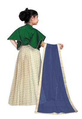 Kids Green Blouse And White Lehenga Choli For Girls  2