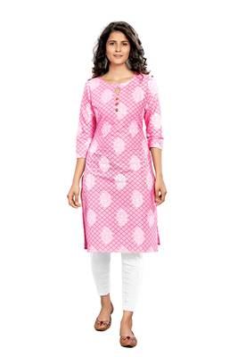 Light-pink printed cotton cotton-kurtis 1