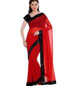 Red plain georgette saree with blouse