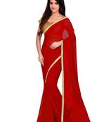 Red plain georgette saree with blouse