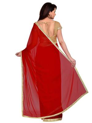 Red plain georgette saree with blouse 2
