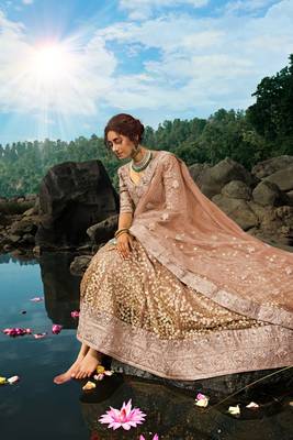CAPTIVATING BROWN DORI AND SEQUINS EMBROIDERED NET WEDDING LEHENGA 4
