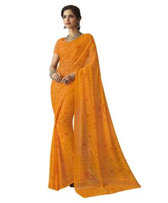 Orange printed Chiffon saree with blouse 1
