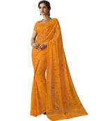 Orange printed Chiffon saree with blouse