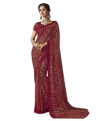 Maroon printed Chiffon saree with blouse 1