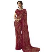 Maroon printed Chiffon saree with blouse