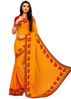 Yellow printed Chiffon saree with blouse 1