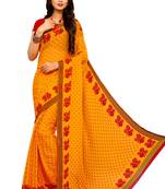 Yellow printed Chiffon saree with blouse