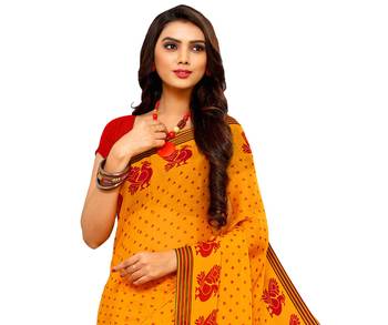 Yellow printed Chiffon saree with blouse 2
