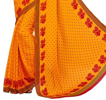 Yellow printed Chiffon saree with blouse 3