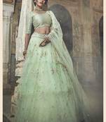SEA-GREEN ZARI AND SEQUINS EMBROIDERED NET SEMI STITCHED LEHENGA