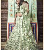 SEA GREEN THREAD EMBROIDERED NET SEMI STITCHED BRIDAL LEHENGA