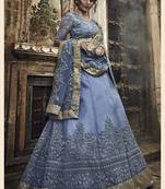 GLORIOUS GREY ZARKAN AND DORI EMBROIDERED NET SEMI STITCHED BRIDAL LEHENGA