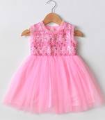 Pink plain net kids-frocks