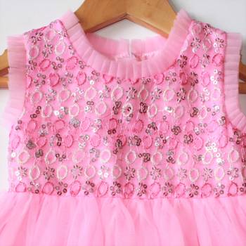 Pink plain net kids-frocks 2