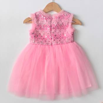 Pink plain net kids-frocks 3