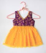 Purple embroidered brocade kids-frocks