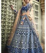BLUE COLORED PURE GOTA, THREAD, ZARI, HEAVY EMBROIDERED VELVET SEMI STITCHED BRIDAL LEHENGA