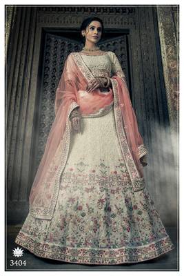 Light-off-white embroidered georgette unstitched lehenga 1