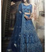 Blue embroidered art silk unstitched lehenga