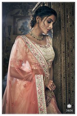 Light-off-white embroidered georgette unstitched lehenga 3