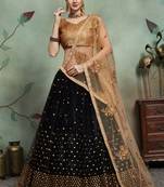 Black embroidered net semi stitched lehenga