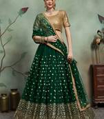Green embroidered net semi stitched lehenga