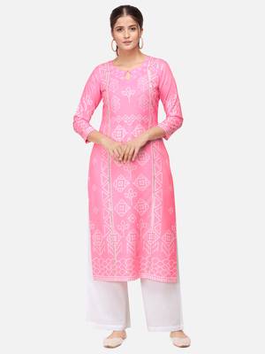 Pink & White Colored Printed Kurta Set 1