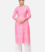 Pink & White Colored Printed Kurta Set