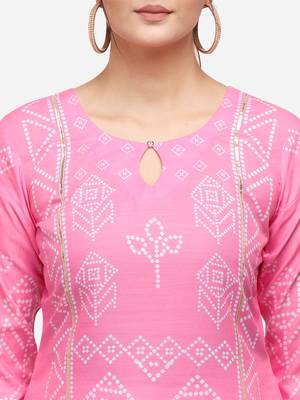 Pink & White Colored Printed Kurta Set 4